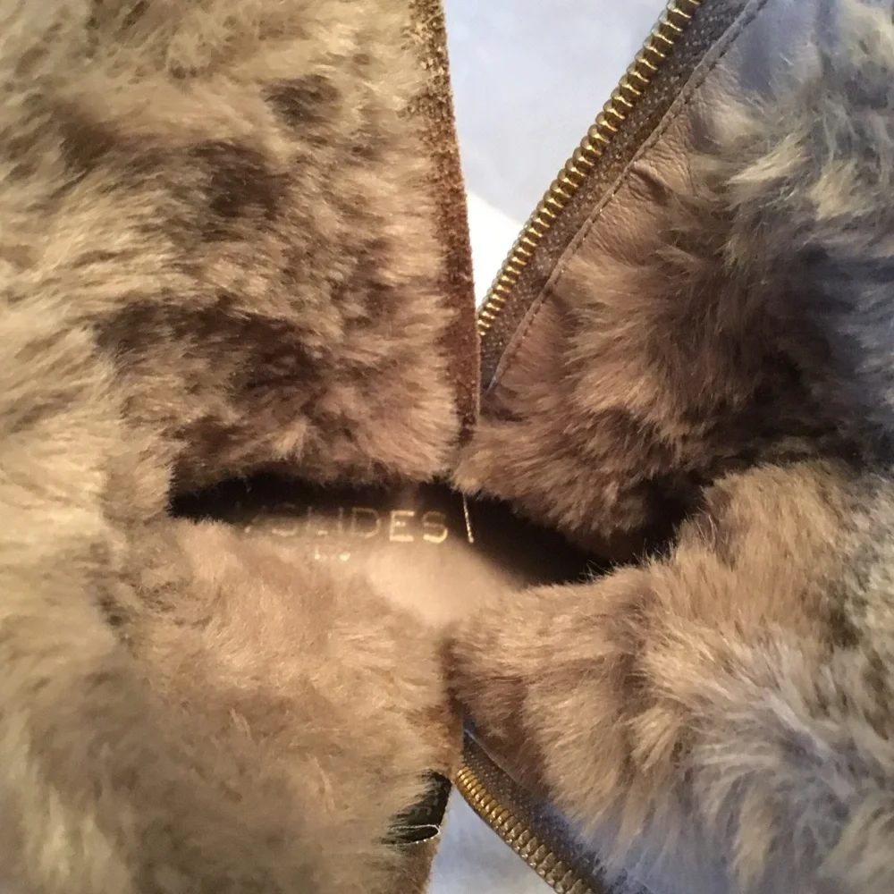 J/Slides Henley Leather & Faux Fur Taupe Waterproof Ankle Boots  - Size 8.5